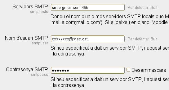 Configuració del correu SMTP
