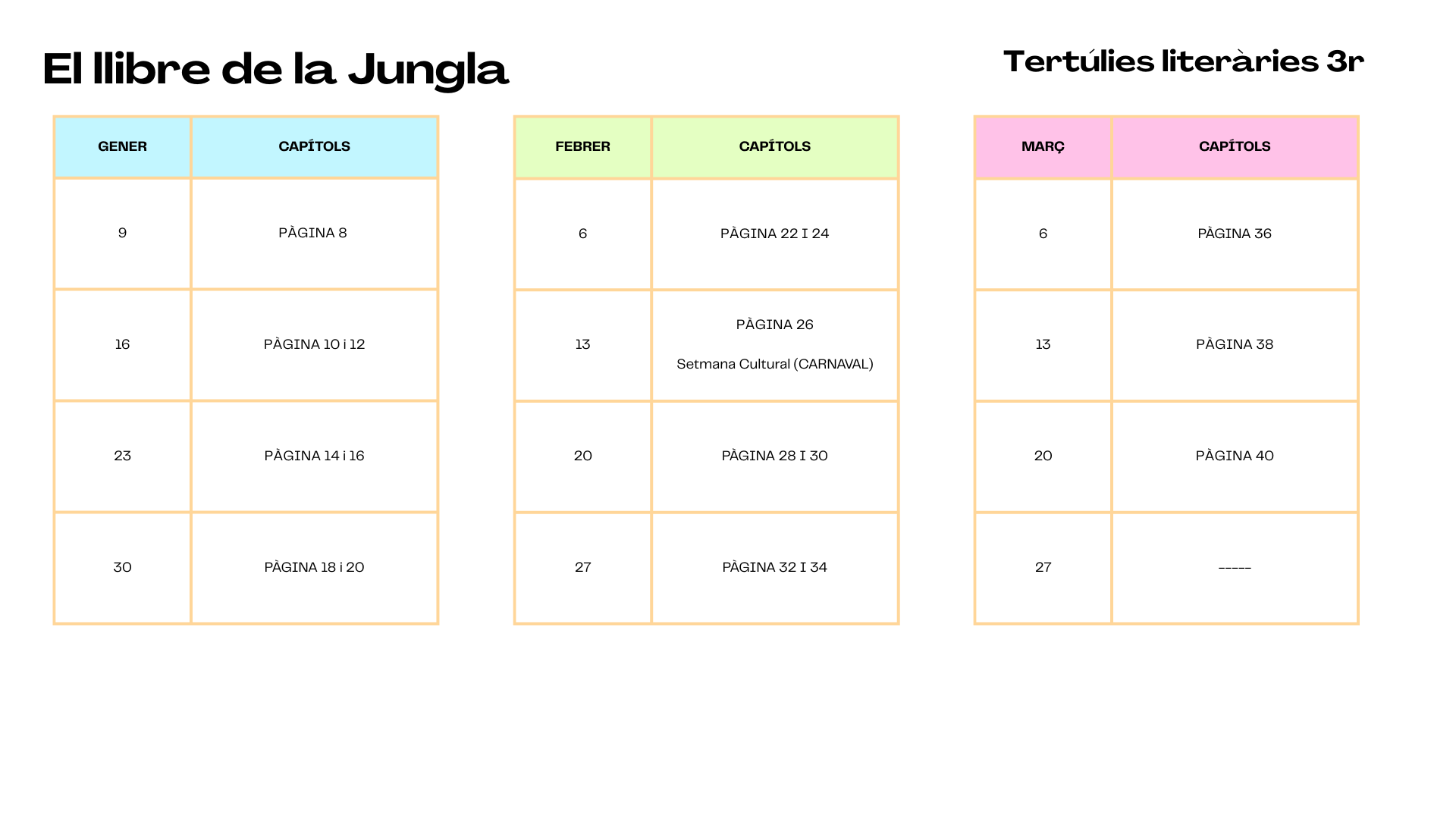 Programació de lectura del Llibre de la Jungla