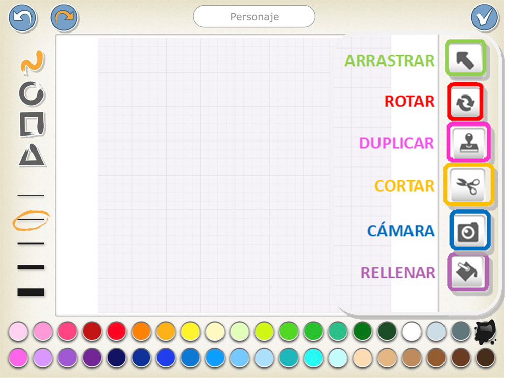 Herramientas del editor de pintura de Scratch Jr