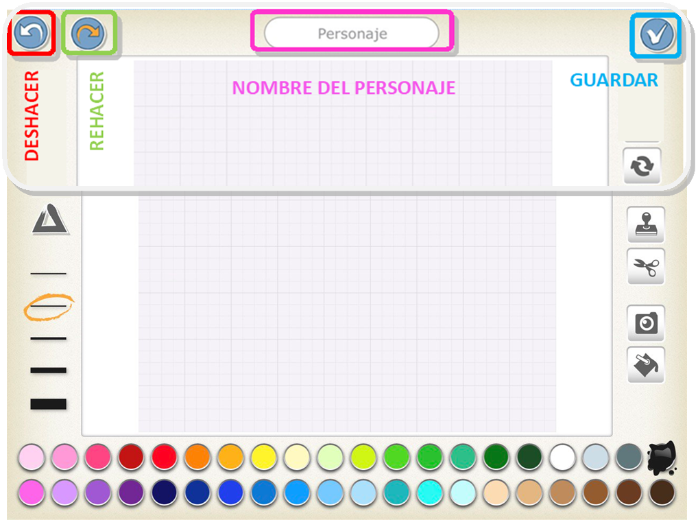 Barra de herramientas del editor de pintura de Scratch Jr