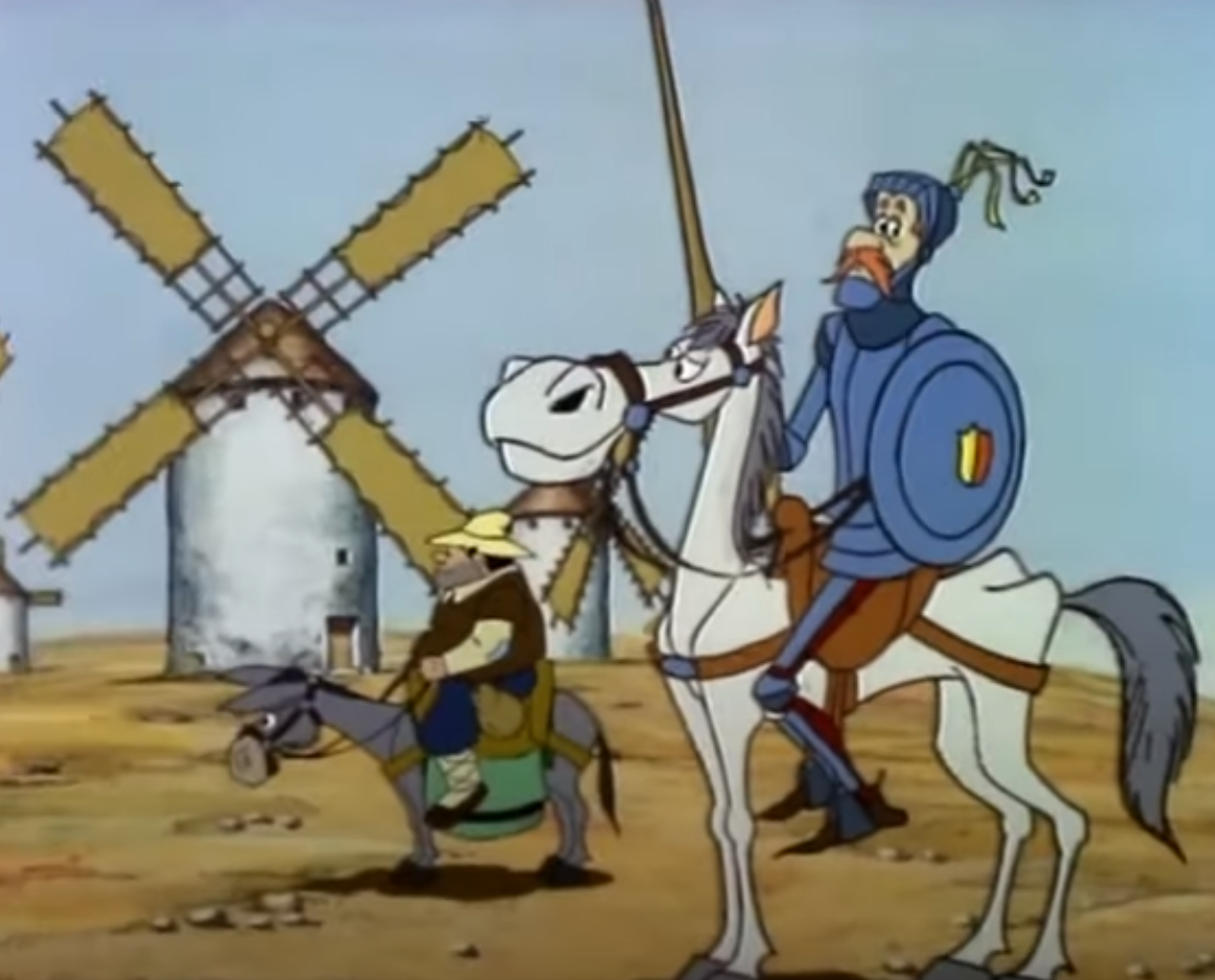 Don Quijote y Sancho Panza frente a los molinos de viento