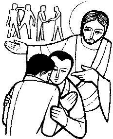Imatge en blanc i negre que mostra un grup de persones amb Jesucrist