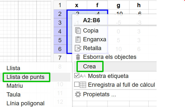 Geogebra taula selecció