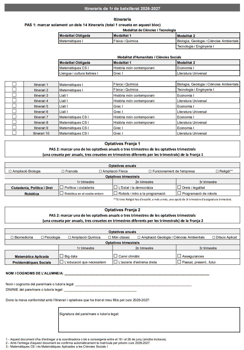 Itineraris 1r Batxillerat