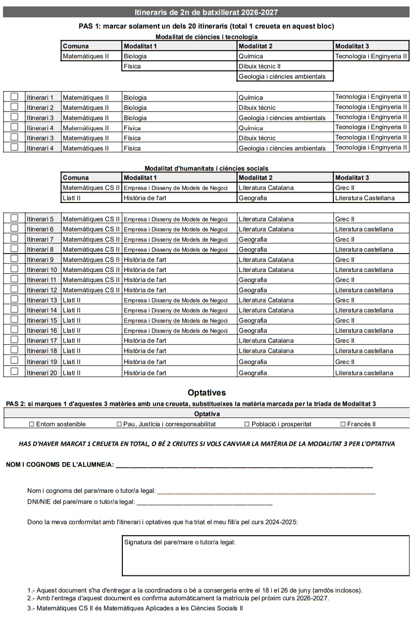Itineraris 2n Batxillerat